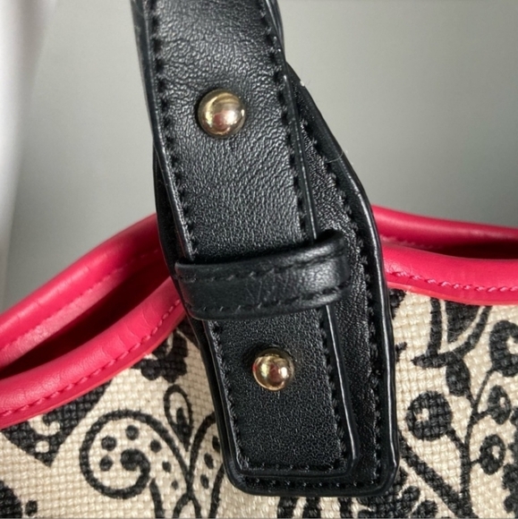 Spartina Tote Linen Canvas Double Leather Straps Paisley Print Rope Detail GUC - Picture 7 of 14